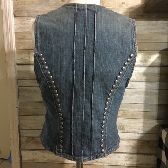 Express Fitted Studded Denim Jeans Vest Si… - Picture 5 of 15